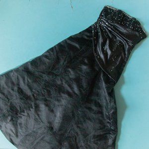 Alyce Designs Vintage Strapless Black Tulle Beaded Corset Back Ballgown Sz 6